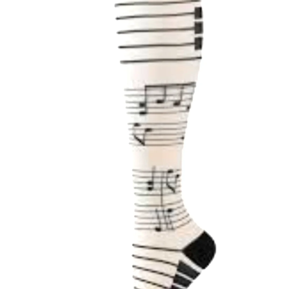 Compression Socks. Fits Size L. Black and White Musical Notes. 0040